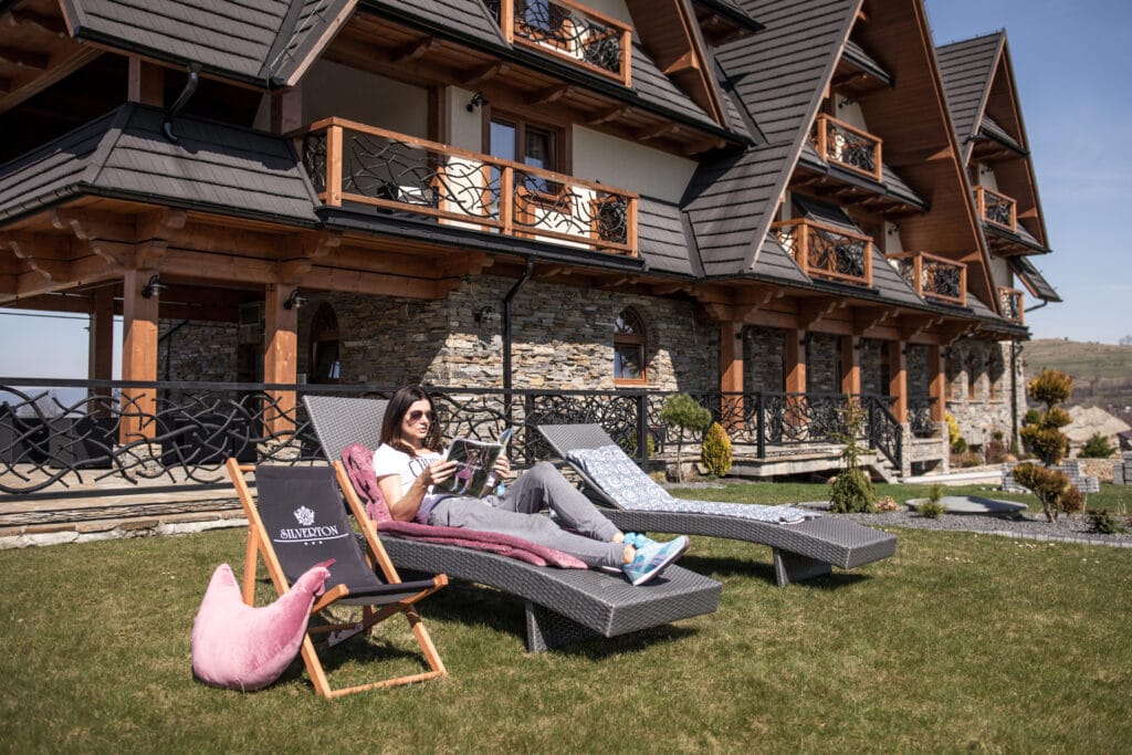 Loungers beside the guesthouse for a family break