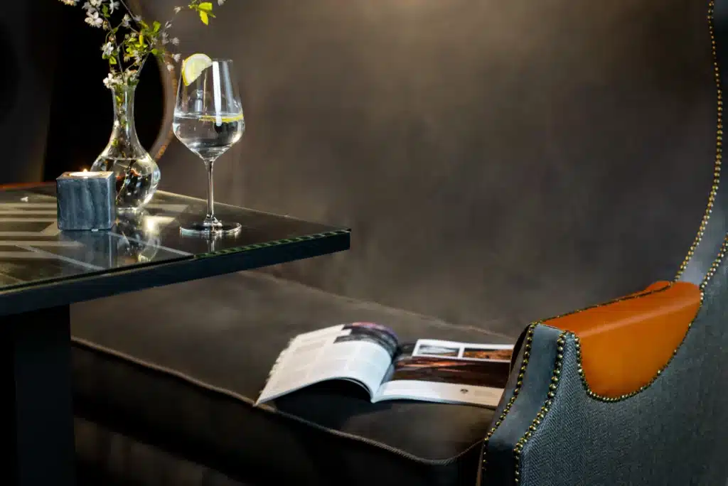 An armchair and table at Silverton bar